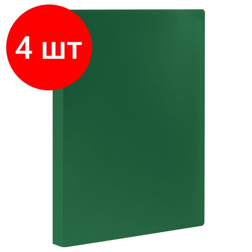Комплект 4 шт, Папка 20 вкладышей STAFF, зеленая, 0.5 мм, 225695