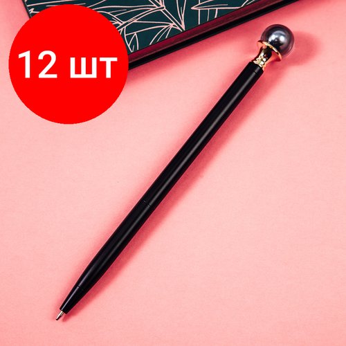 Комплект 12 шт, Ручка шариковая автоматическая MESHU 'Black pearl' синяя, 1.0мм
