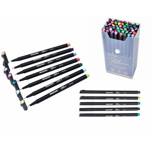 Набор капиллярных ручек Mazari Mero 48 штук 0.4 мм, капиллярная ручка, цветные ручки, линеры для рисования, рисунки линером для скетчинга