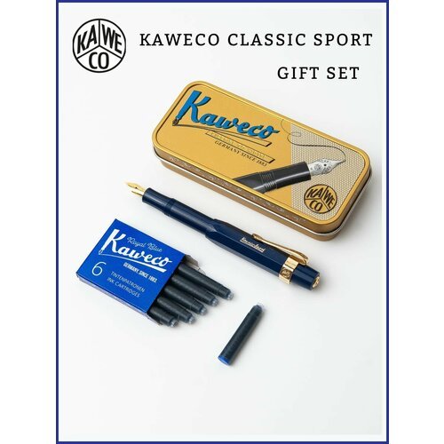 Ручка перьевая KAWECO CLASSIC SPORT F 0.7 с клипом, набором картриджей(6 шт) и футляром