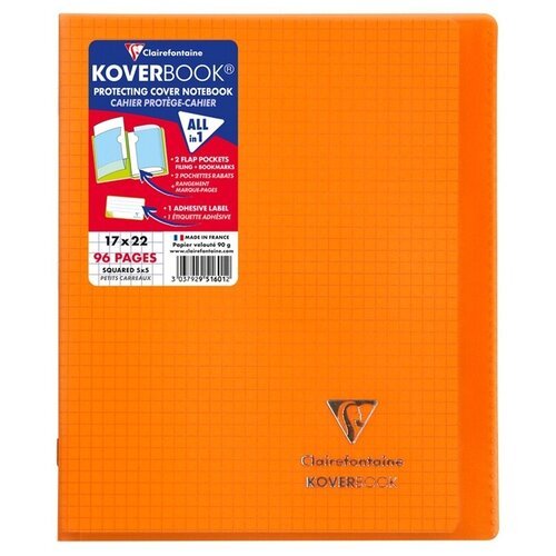Бизнес-тетрадь 48л, 170*220мм, клетка Clairefontaine 'Koverbook', пластик. обложка, оранжевая, 90г/м2