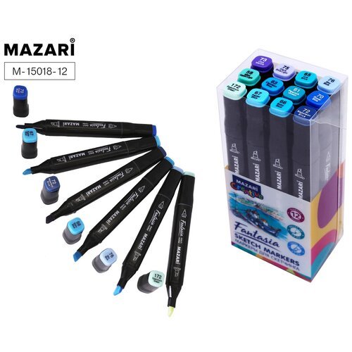 Mazari Fantasia набор маркеров для скетчинга 12 шт двусторонние спиртовые пуля/долото 3.0-6.2 мм (морские)