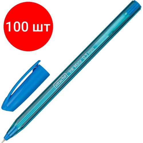 Комплект 100 штук, Ручка шариковая неавтомат. Attache Ink Mate ш0.5мм, лин0.3мм, син, масл