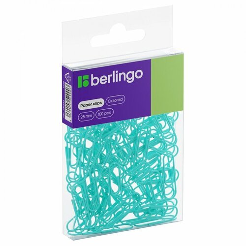 Скрепки Berlingo (28мм, металлические, овальные, полимерное покрытие, голубые) 100шт, 24 уп. (DBs_28100d)