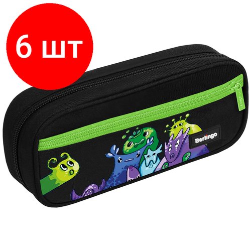 Комплект 6 шт, Пенал мягкий 1 отделение, 1 карман, 220*95*50 Berlingo 'Monsters', полиэстер, откидная планка