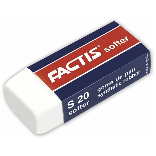 Ластик FACTIS Softer S 20 (Испания), 56х24х14 мм, белый, прямоугольный, картонный держатель, CMFS20 В комплекте: 20шт.