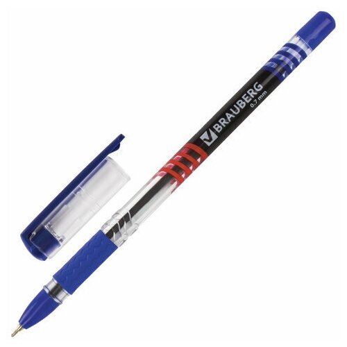 Ручка шариковая масляная с грипом BRAUBERG 'Trait', синяя, печать, узел 0,7 мм, линия письма 0,35 мм, 142697 - 36 шт.