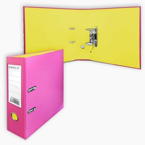 Папка-регистратор А4 'KWELT 'сборная 75мм розовая/желтая, ПВХ, двухсторонний, этикетка для маркировки, металлическая окантовка КР-000461