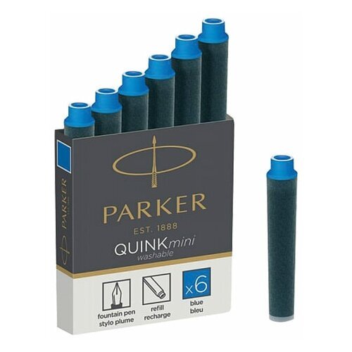 Картриджи чернильные PARKER Мини 'Cartridge Quink' комплект 6 смываемые чернила синие, 2 шт