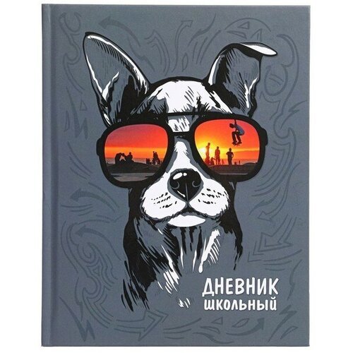 Феникс+ Дневник универсальный, для 1-11 класса, 'собака В очках', твердая обложка, матовая ламинация, выборочный УФ-лак, блок офсет, универсальная шпаргалка, 48 листов