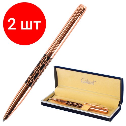 Комплект 2 шт, Ручка подарочная шариковая GALANT 'Interlaken', корпус золотистый с черным, золотистые детали, пишущий узел 0.7 мм, синяя, 141663