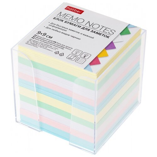 Блок бумаги для заметок Hatber PC_059401 9х9х9см цветной 5 цветов в пластиковом боксе