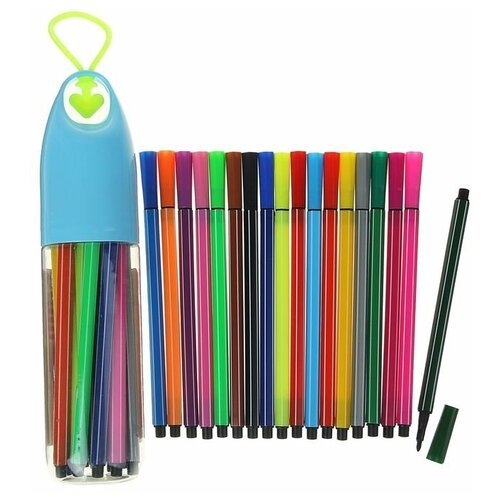 Фломастеры, 18 цветов, в пластиковом тубусе с ручкой, вентилируемый колпачок, микс