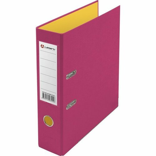 Папка-регистратор А4, 75 мм, Lamark, ПВХ, двухстороннее покрытие, металлическая окантовка, карман на корешок, собранная, розовый/желтый