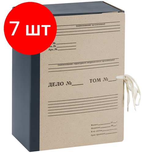 Комплект 7 шт, Папка архивная OfficeSpace, переплетный картон/бумвинил, с 4 завязками, ширина корешка 120мм