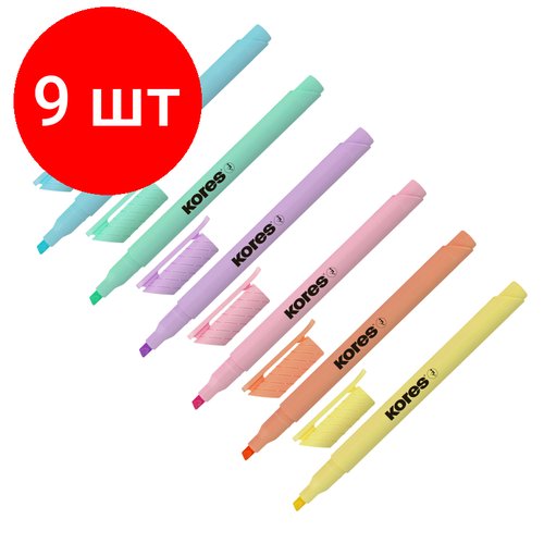 Комплект 9 наб, Набор текстовыделителей KORESHIGHLINER PASTEL6ц 1-4ммскош нак36246