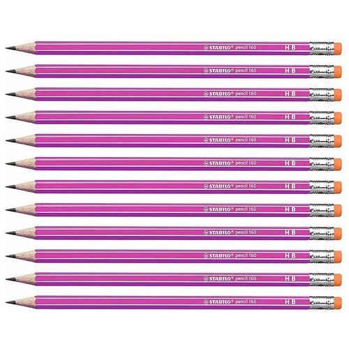 Карандаш чернографитный простой с ластиком HB STABILO Pencil, розовый корпус (12шт)