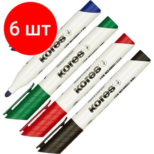 Комплект 6 наб, Набор маркеров для белых досок KORES 3мм '20843