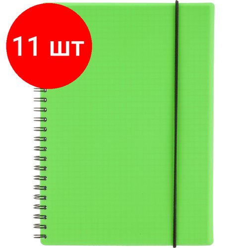 Комплект 11 штук, Бизнес-тетрадь Тетрадь Attache Neon А5 80л кл. спираль, обл. пластик, зеленый