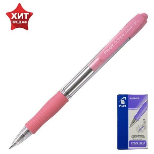 Ручка шариковая автоматическая PILOT Super Grip, резиновый упор, 0.7 мм, масляная основа, стержень синий, корпус розовый