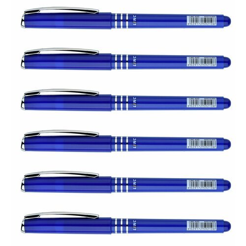Linc Ручка шариковая Axo, синяя, 0,7 мм, круглый корпус, резиновый грип, 6 шт.
