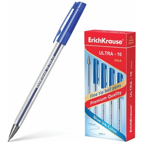 Ручка шариков. Erich Krause ULTRA-10 (13873) прозрачный d=0.7мм син. черн. линия 0.26мм