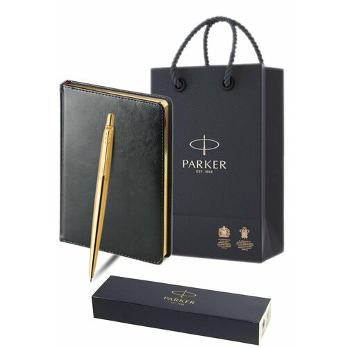 Набор подарочный, ручка Parker шариковая Jotter Gold Stainless GT в золотистом корпусе, ежедневник в пакете S