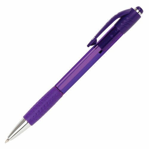 Ручка шариковая автоматическая с грипом BRAUBERG SUPER, синяя, корпус фиолетовый, узел 0,7 мм, линия письма 0,35 мм, 143373 упаковка 24 шт.