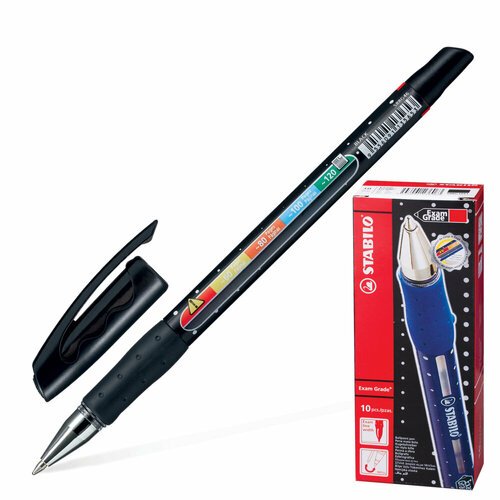 Ручка шариковая с грипом STABILO 'Exam Grade', черная, корпус черный, узел 0,8 мм, линия письма 0,4 мм, 588/G-46, 588G1046 упаковка 10 шт.