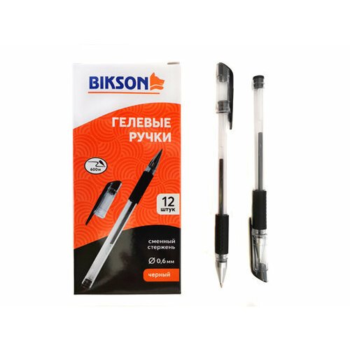 Ручка гелевая 'ТМ 'Bikson' черная 0,5мм, резиновый грип, арт. BN0473 набор из 12 штук