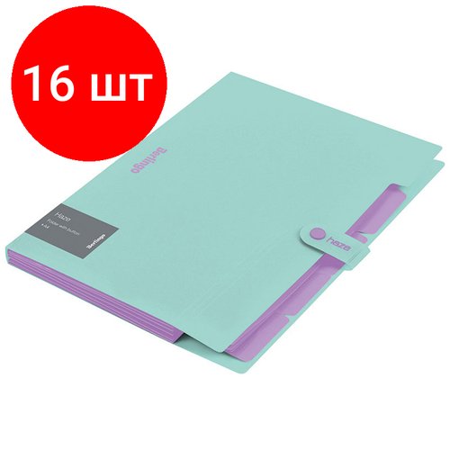 Комплект 16 шт, Папка 5 отделений Berlingo 'Haze', А4, 600мкм, на кнопке, мятная, софт-тач