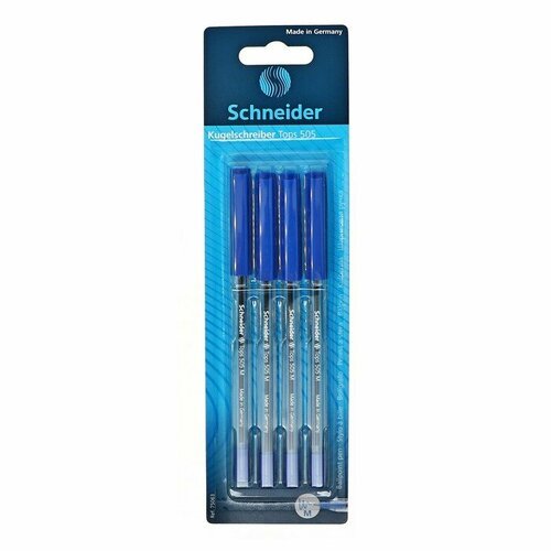 Набор шариковых ручек Schneider 'Tops 505 M', 4 шт, синие, 1.0 мм, прозрачный корпус, блистер