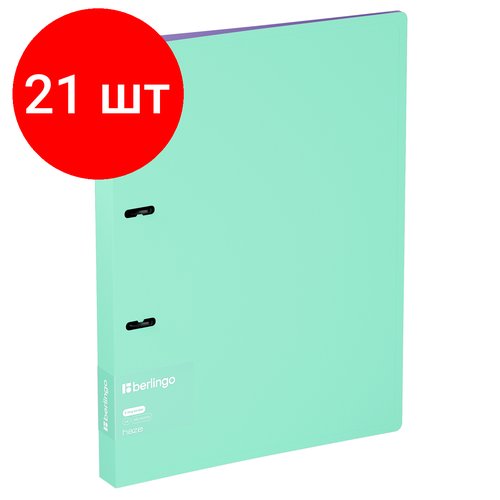 Комплект 21 шт, Папка на 2 кольцах Berlingo 'Haze' А4, 24мм, 600мкм, D-кольца, с внутр. карманом, мятная, софт-тач