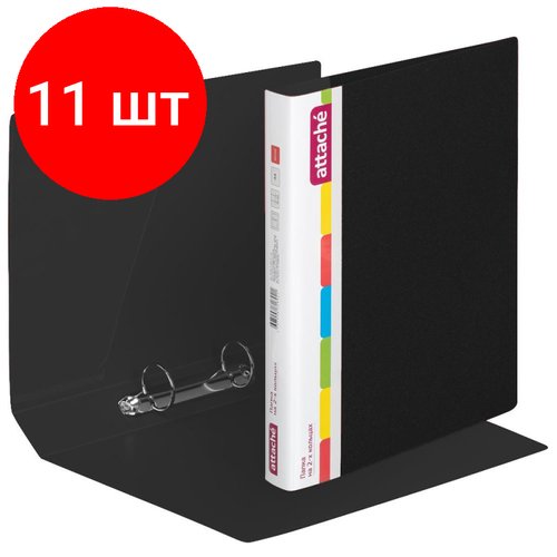 Комплект 11 штук, Папка на 2-х кольцах пласт. 25/32мм А4 Attache 07 черный