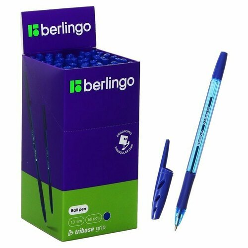 Ручка шариковая Berlingo 'Tribase grip', 1,0 мм, грип, синяя (комплект из 100 шт)
