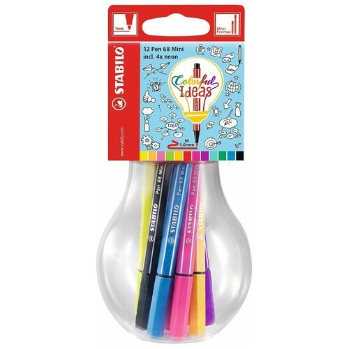 Фломастеры в футляре-лампочке STABILO Pen 68 Mini, 12 цветов
