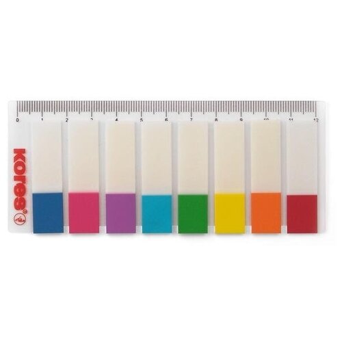 Клейкие закладки пластиковые Kores, 8 цветов по 15л, 12х45мм, на линейке (45121), 24 уп.