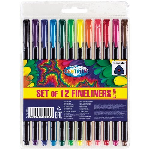 Набор 12 капиллярных цветных ручек FINELINERS, 0.7мм, в индивидуальной упаковке с европодвесом