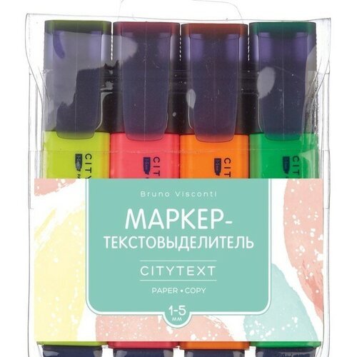 Набор маркеров-текстовыделителей 4 цвета, 1.0-5.0 мм, BrunoVisconti CityText
