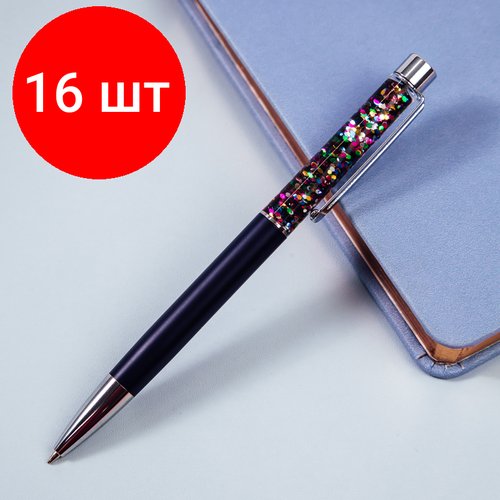 Комплект 16 шт, Ручка шариковая автоматическая MESHU 'Black sand' синяя, 1.0мм