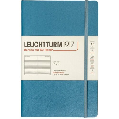 Leuchtturm 363400 Блокнот leuchtturm rising colours, a5, 80 г/м2, 123 стр. в линейку, мягкая обложка, синий камень