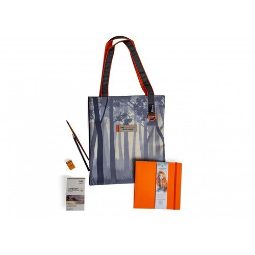 Комлект 'Forest': сумка-шоппер, хлопковый скетчбук, набор акварели, кисть, карандаш и ластик
