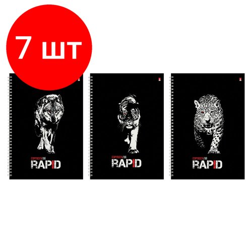 Комплект 7 шт, Тетрадь А4, 96 л, альт, гребень, клетка, глянцевая ламинация, 'Rapid' (3 вида), 7-96-1122