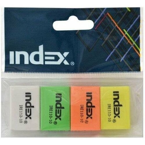 Index IRE110-10_5sht Набор ластиков (резинок стирательных) 26 х 18 х 8 мм, в комплекте 5 наборов по 4 шт в пакете с подвесом index