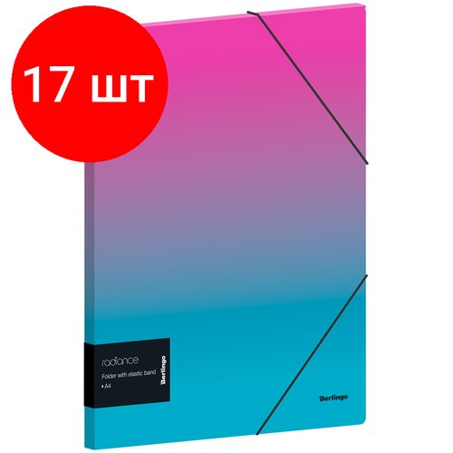Комплект 17 шт, Папка на резинке Berlingo 'Radiance' А4, 600мкм, розовый/голубой градиент, с рисунком