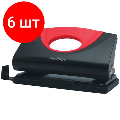 Комплект 6 шт, Дырокол Berlingo 'Office Soft' 10л, пластиковый, красный, с линейкой