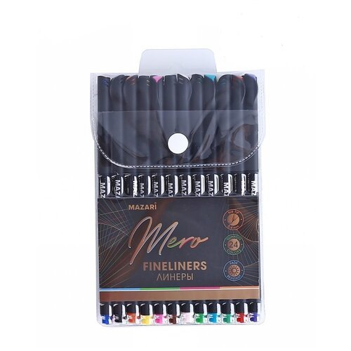Набор капиллярных ручек Mazari Mero 24 штуки 0.4 мм, капиллярная ручка, цветные ручки, линеры для рисования, рисунки линером для скетчинга