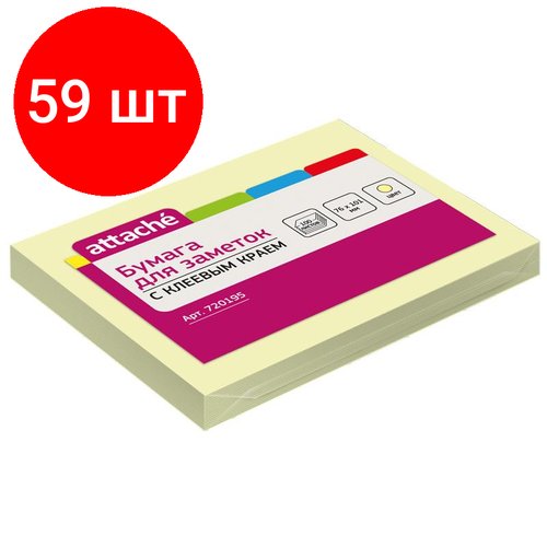 Комплект 59 штук, Стикеры ATTACHE с клеев. краем 76х101 желтый 100л