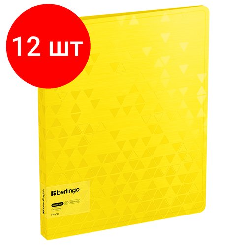 Комплект 12 шт, Папка с 40 вкладышами Berlingo 'Neon' А4, 24мм, 1000мкм, желтый неон, с внутр. карманом