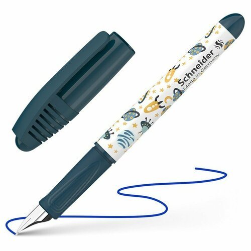 Ручка перьевая Schneider 'Zippi Space' синяя, 1 картридж, грип, тёмно-синий-белый корпус